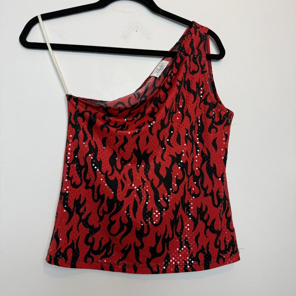 Vintage Via 101 y2k flame sequin one shoulder top made in usa Large party rave